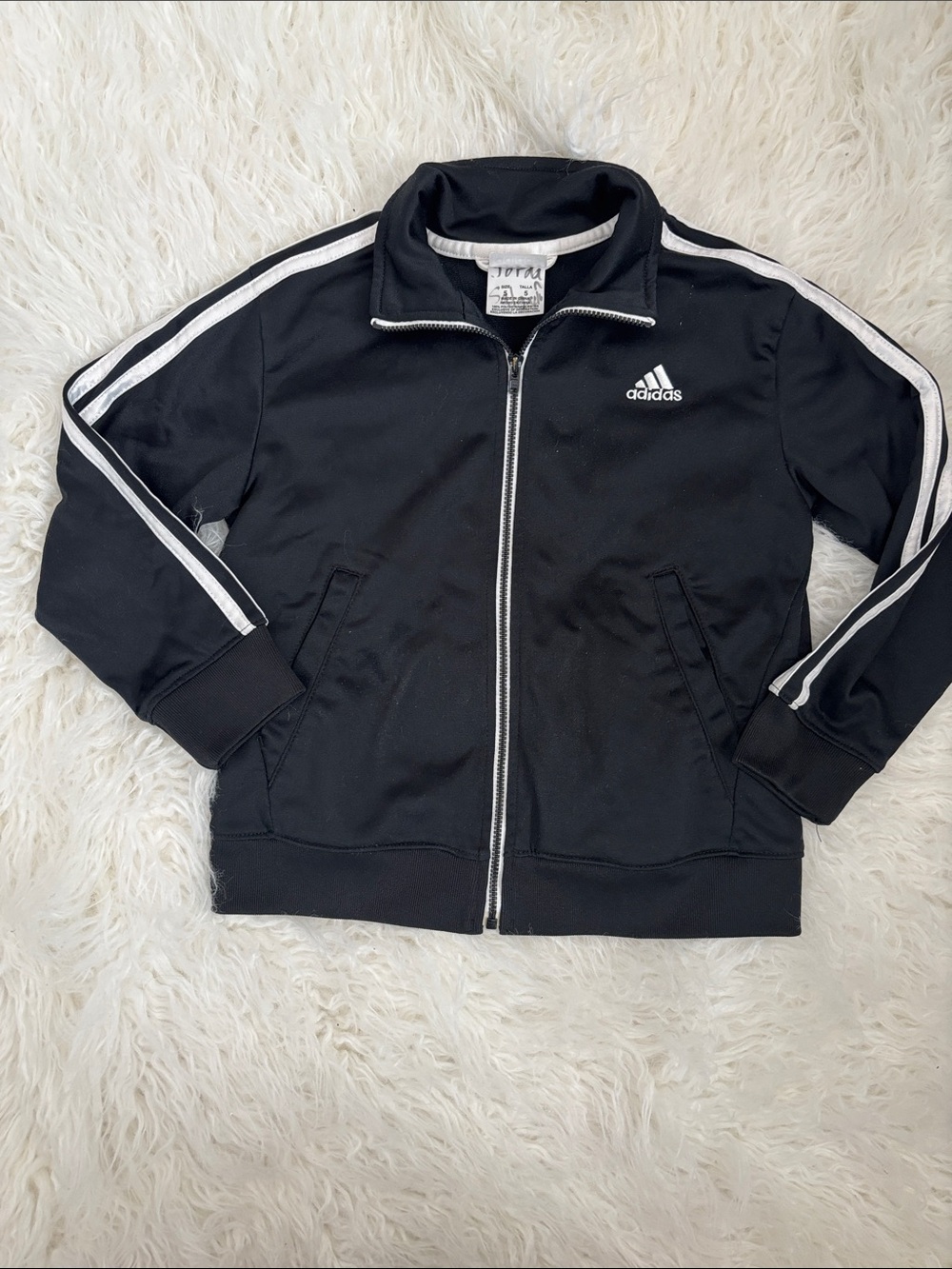 Adidas Kids Black Track Jacket with White Stripes size 5